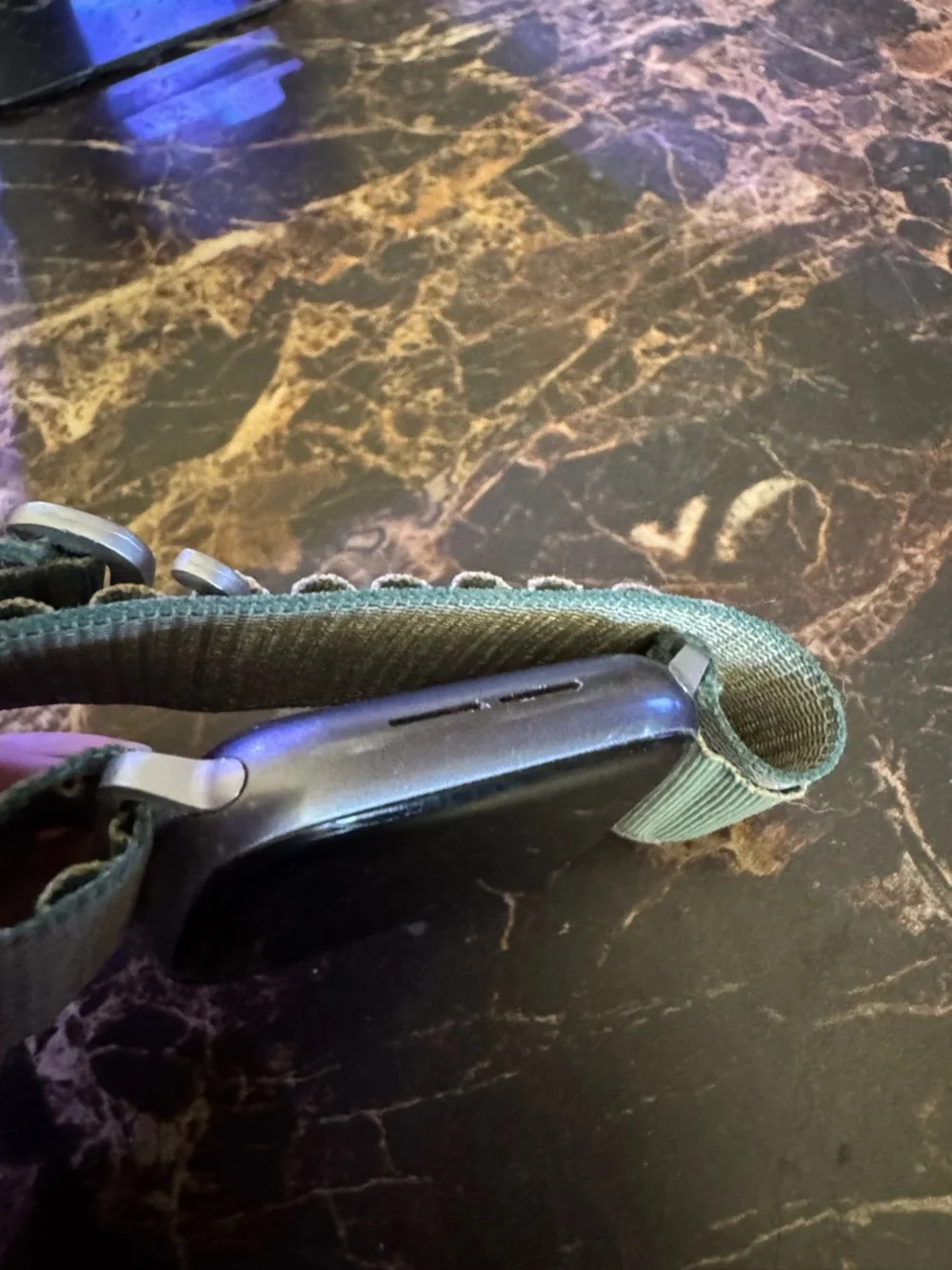 Apple Watch 5 with Green Nylon Loop Band